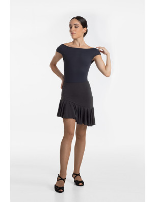 Jupe courte asymétrique danse latine fille Intermezzo – noire, volants élégants - 7053 | FAME LA MAISON DE LA DANSE